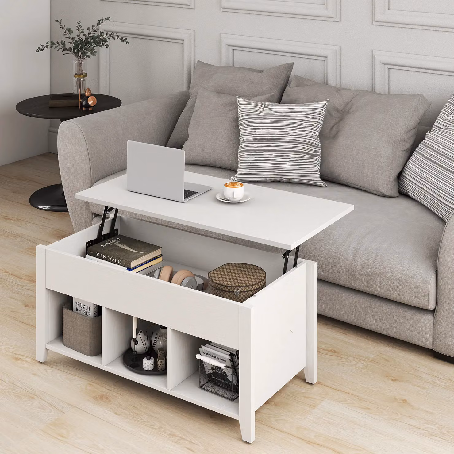 Gymax White Modern Lift Top Coffee Table with Rising Mechanism – 2