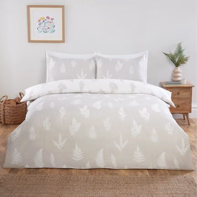 Rapport Home Fern Floral Microfibre Polyester Complete Bedding Set in Multicolour, White and Grey, Single Size (90x190 cm)