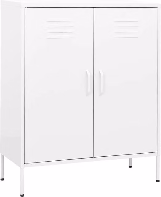 Berkfield Home Freestanding Steel Storage Cabinet in White, W/D/H: 80 x 35 x 101.5 cm