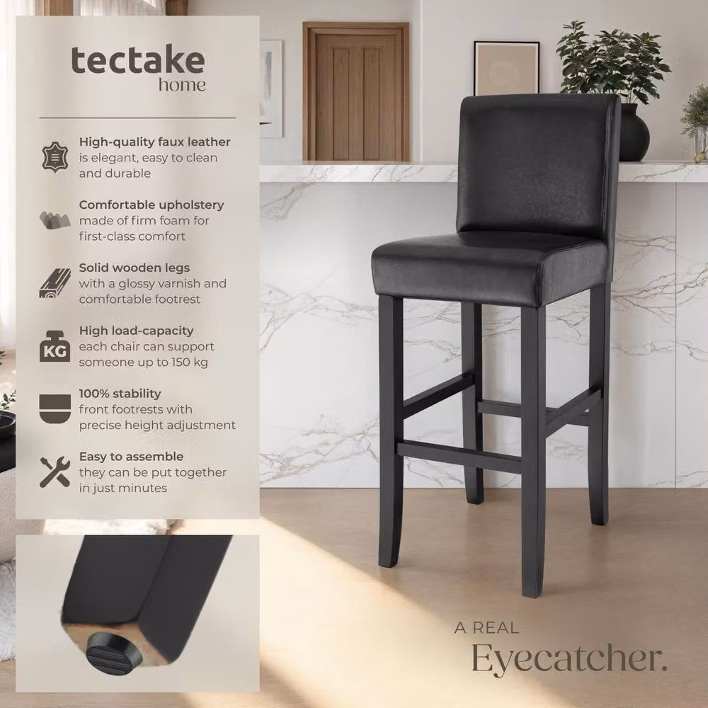 tectake Dover Modern Bar Stool Set of 4, Black – 2