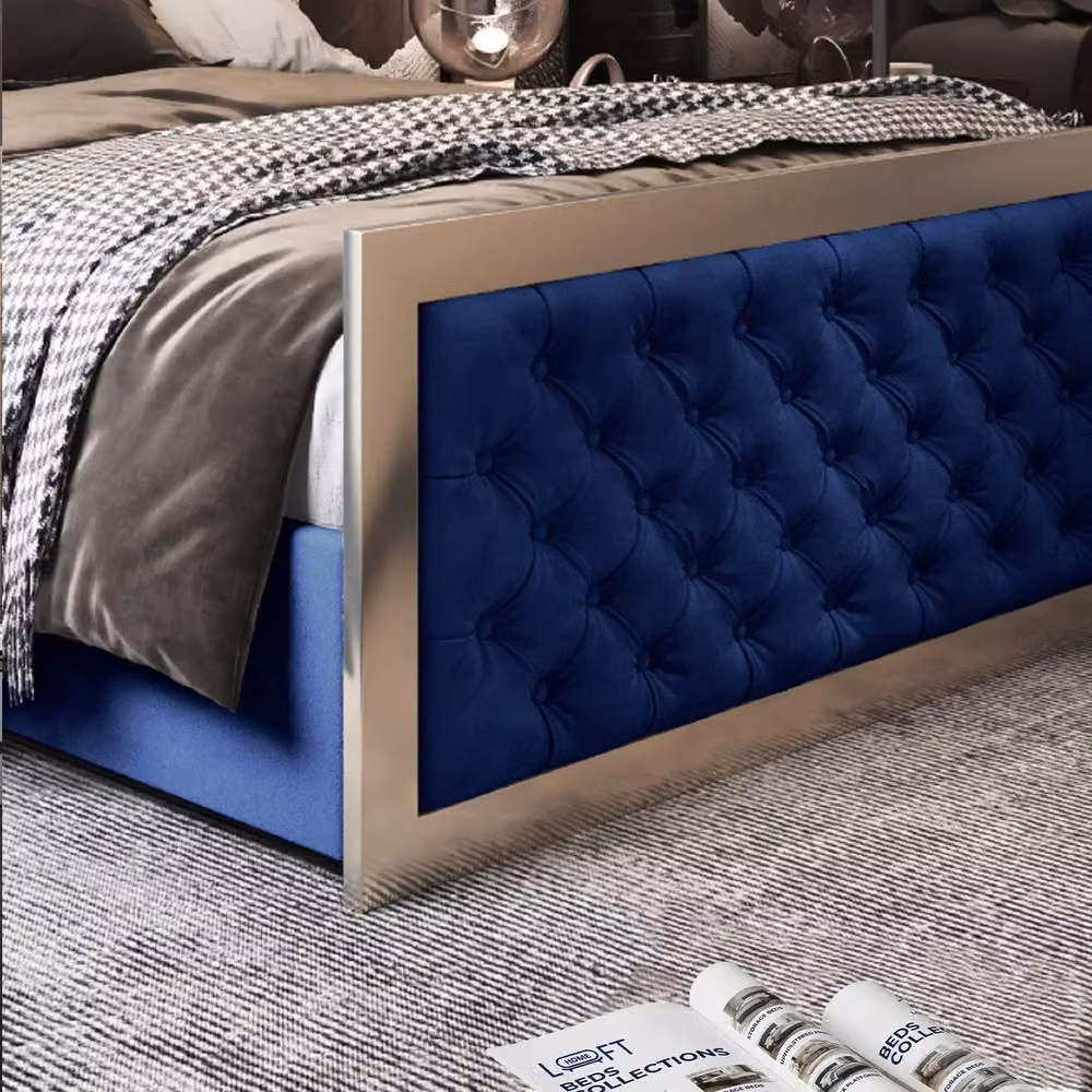 KDMD Minsmere Upholstered Soft Velvet Blue Metal Designer Bed Frame, W/D/H: 137 x 120 x 200 cm – 5