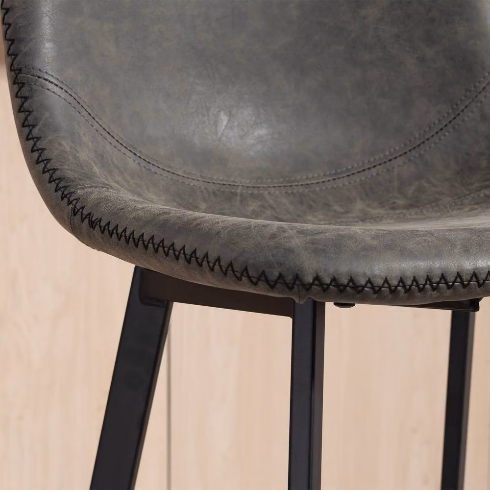STILVORA Set of 2 Modern Grey Faux Leather Bar Stools with Metal Frame – 7