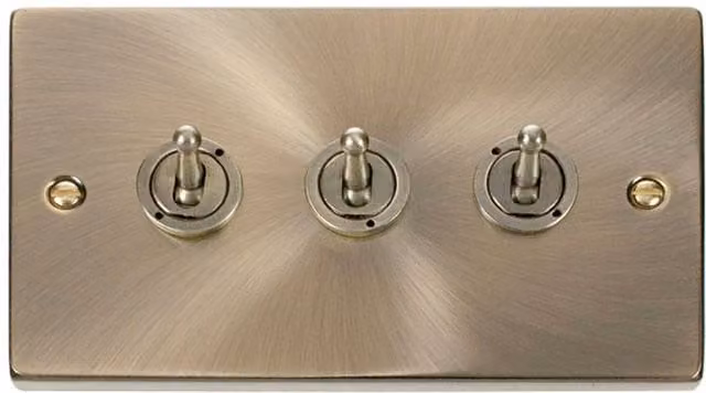 SE Home Antique Brass 3 Gang 2 Way Flush Mount Toggle Light Switch