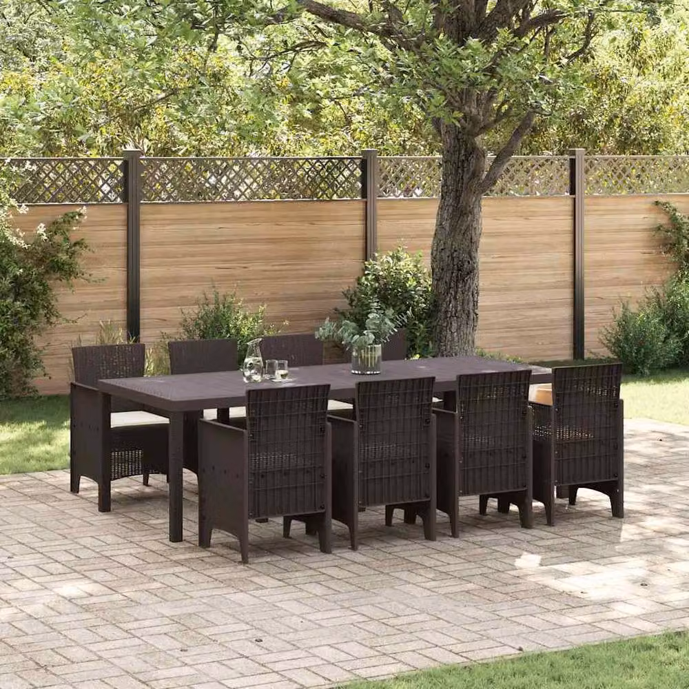 Berkfield Home 9 Piece Brown Poly Rattan Garden Dining Set with Cushions – 2
