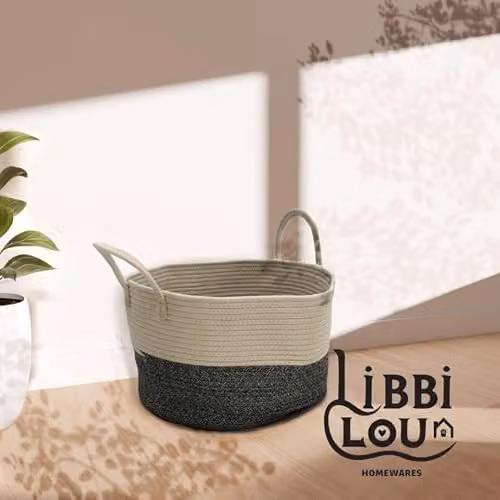 Libbi Lou Multicolour Large Cotton Rope Laundry Basket with Handles, Collapsible Storage Bin, H 40 cm x W 40 cm x D 25 cm – 2