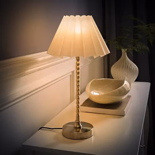ValueLights Maeve White Scallop Pleated Taper Shade Table Lamp with Brushed Chrome Bobbin Base – 2