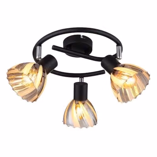 Globo Lighting Modern Round Ceiling Spotlight in Black and Chrome with Grey Glass Shades, 3x E14 Sockets, Diameter: 46 cm, Height: 19 cm