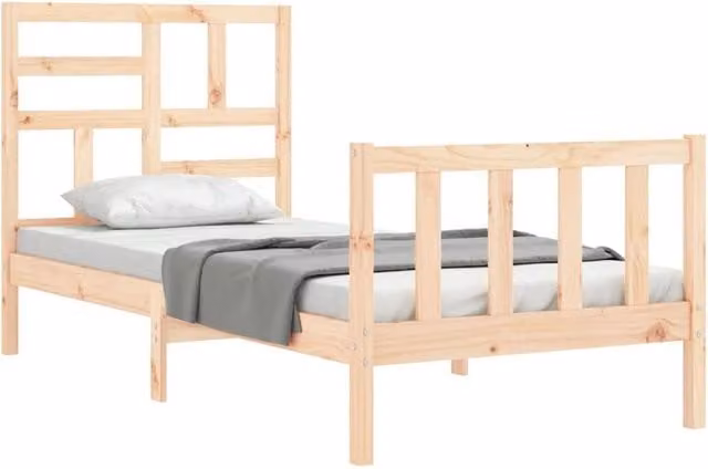 Berkfield Home Beautiful Bed Frame with Headboard in Natural Solid Pine, W/D/H: 100 x 200 x 105.5 cm