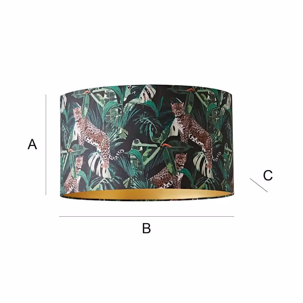 ValueLights Addalyn Green Jungle Animal Print Cylinder Lamp Shade with Gold Inner Drum, Width: 35 cm – 5