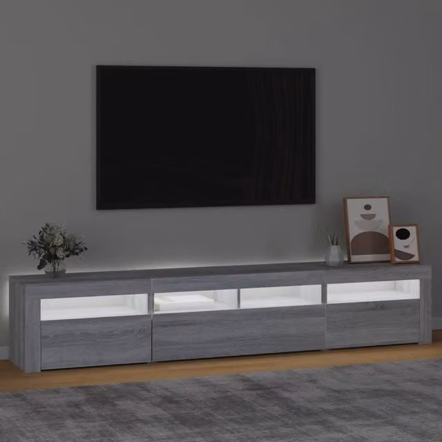 Berkfield Home Modern TV Cabinet with LED Lights in Grey Sonoma, W: 210 cm, D: 35 cm, H: 40 cm