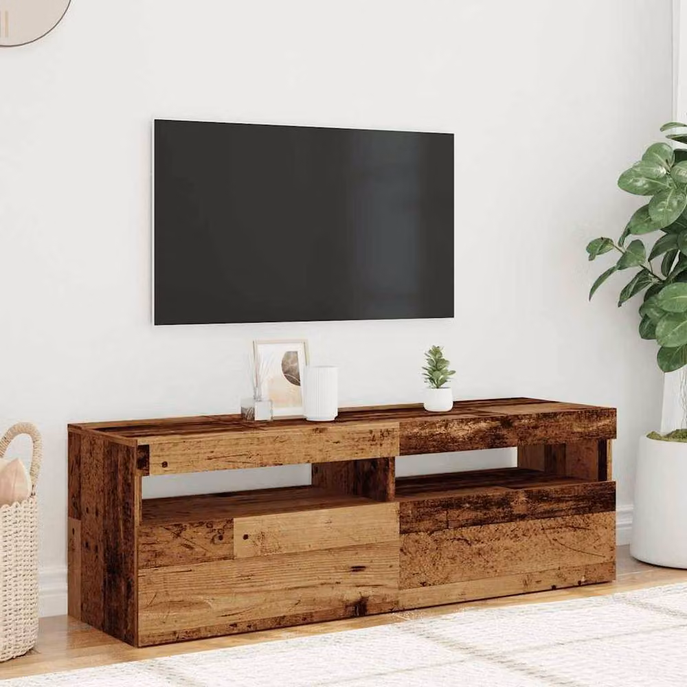 Berkfield Home Modern TV Cabinet with LED Lights in Old Wood Brown, W/D/H: 120 x 40 x 35 cm – 4