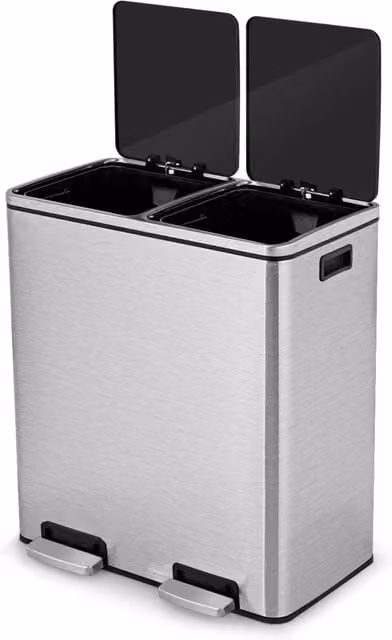 Gymax 60L Double Recycling Pedal Bin with Removable Plastic Inner Buckets in Silver