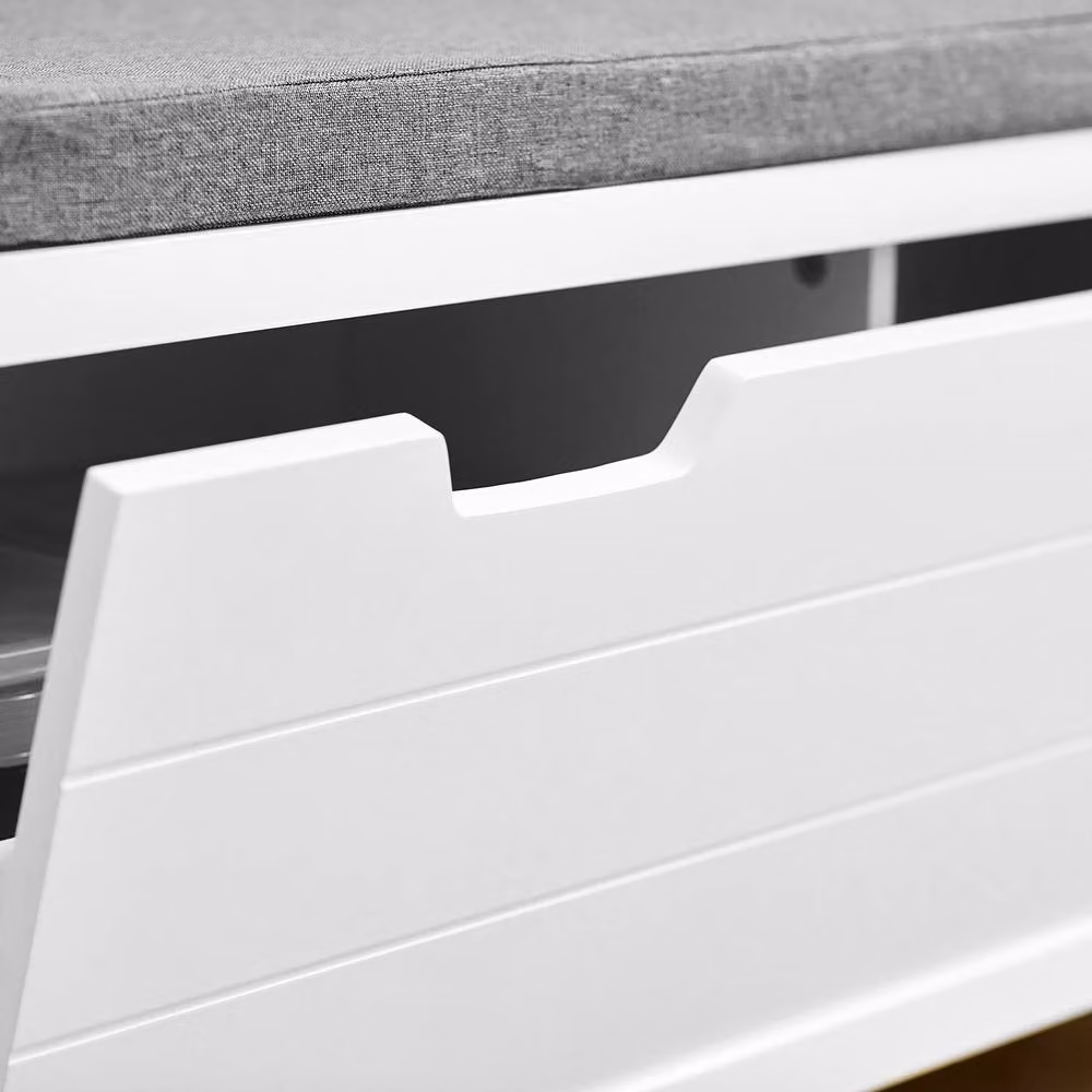 SoBuy Modern Upholstered Entrance Storage Bench and Shoe Rack in White and Grey – 3