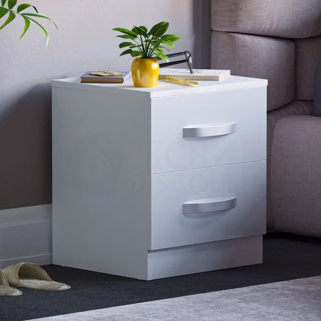 Vida Designs Hulio 2 Glossy Drawer Bedside Cabinet in White – 1