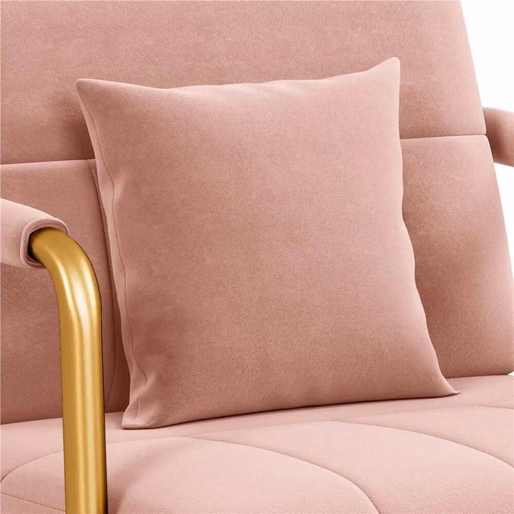 VOGREX Pink Velvet Accent Armchair with Gold Legs and Pillow – 2