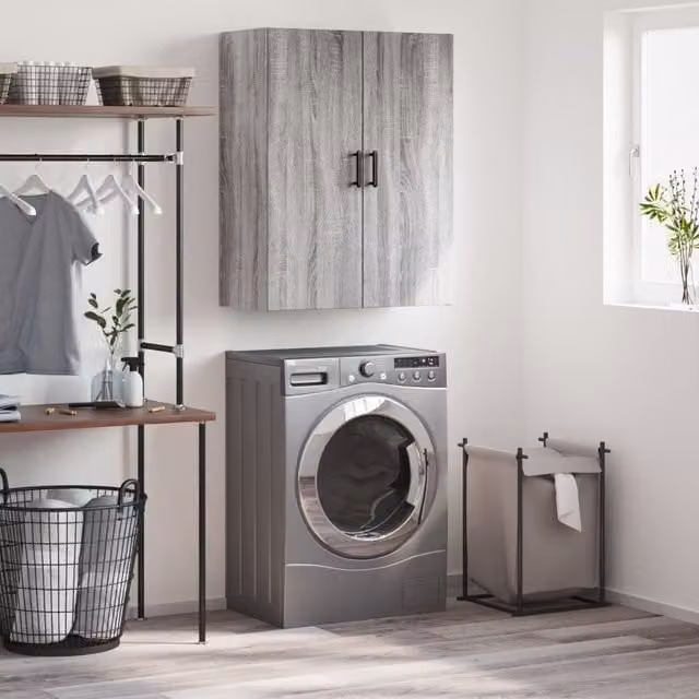 Berkfield Home Wall Mounted Cabinet in Grey Sonoma, W/D/H: 69.5 x 34 x 90 cm