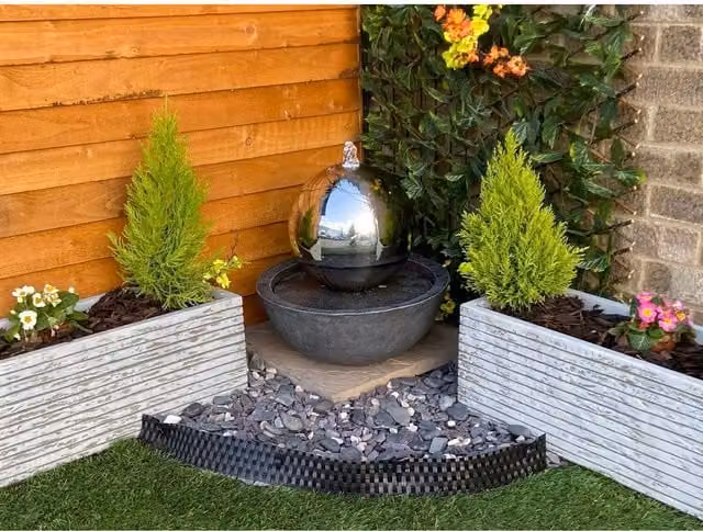 Tranquility Water Features Sphere Modern Metal Tabletop Water Fountain with Resin Base in Grey and Silver