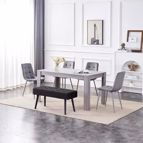 Kosy Koala Modern Dining Set with Rectangular Wood Table, 4 Grey Velvet Chairs and Bench in Black – 1