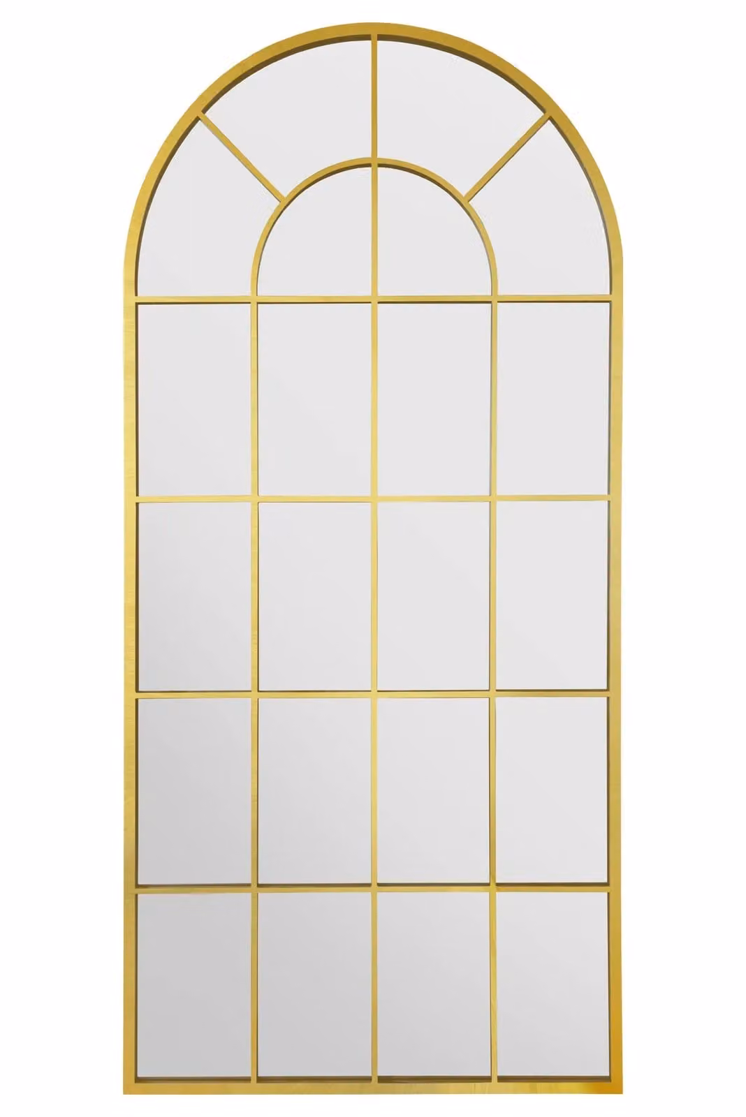 MirrorOutlet Arcus Gold Metal Arched Window Leaner or Wall Mirror, H 180 x W 85 cm – 2