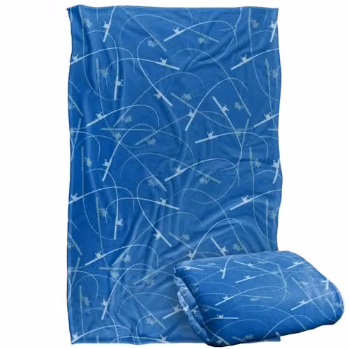 JQ Licensing Bent Fishing Rods Pattern Super Soft Blue Fleece Throw Blanket, W: 91 cm, L: 147 cm – 1