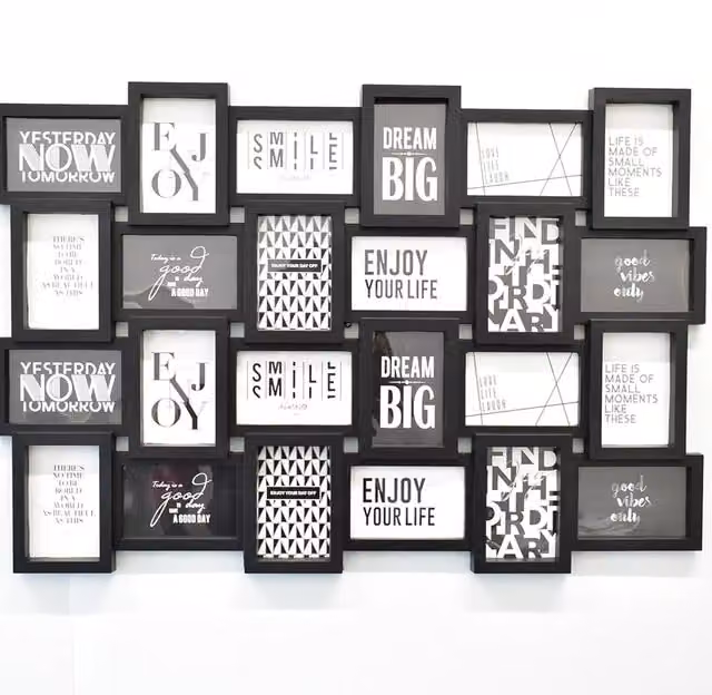 DEENZ Multi Aperture Zig Zag Style Collage Photo Frame, Black, W: 85.8 cm, H: 57.1 cm
