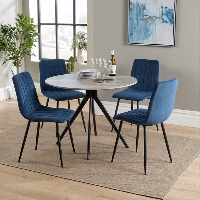 Core Products Ltd Aspen Round Dining Table and Four Chair Set, Blue, Diameter: 100 cm
