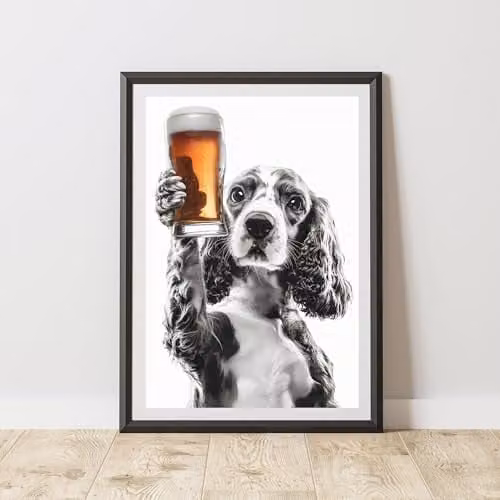 60 Second Makeover Funny Cocker Spaniel Drinking Beer Paper Poster, A4