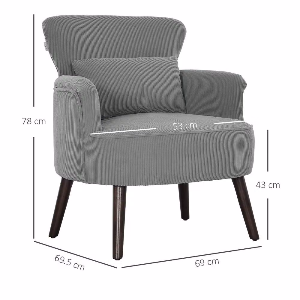 ERGOVEXA Retro Corduroy Tub Accent Chair with Armrests, Light Grey, W/D/H: 78.0 x 69.0 x 69.5 cm – 2