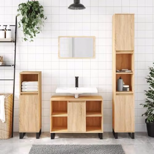 vidaXL Freestanding Bathroom Cabinet in Brown, W/D/H: 80 x 33 x 60 cm – 2
