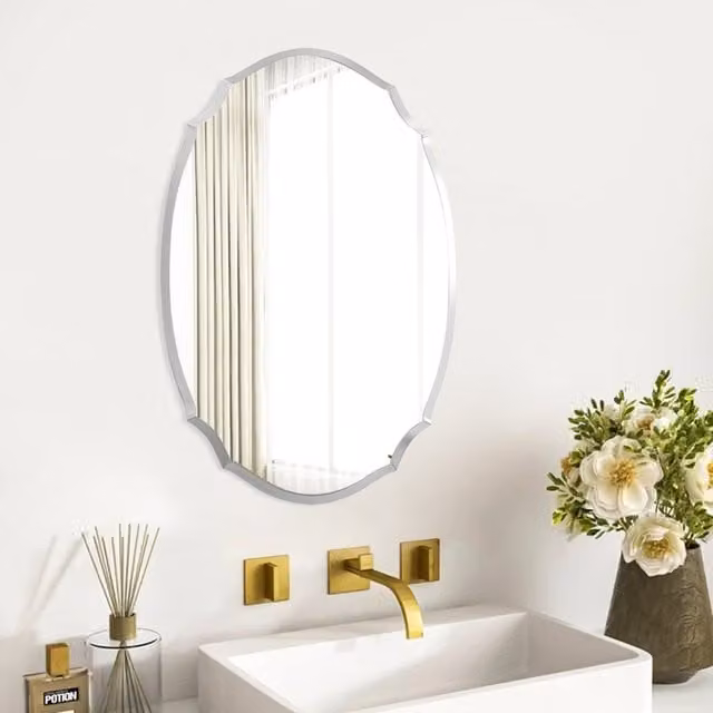 Livingandhome Modern Oval Frameless Glass Wall Mirror in Transparent and Yellow