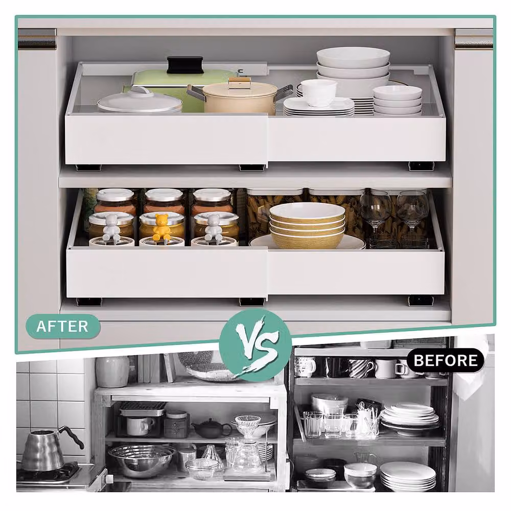 Appaso Expandable Pull Out Cabinet Organizer Drawer Inserts, 2 Piece, White, Depth: 52 cm – 2