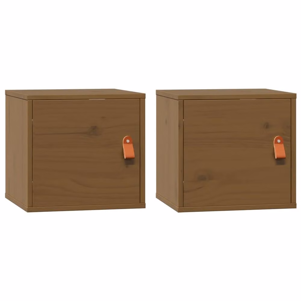 Berkfield Home Set of 2 Wall Mounted Cabinets in Honey Brown Solid Pine Wood, W/D/H: 31.5 x 30 x 30 cm – 1