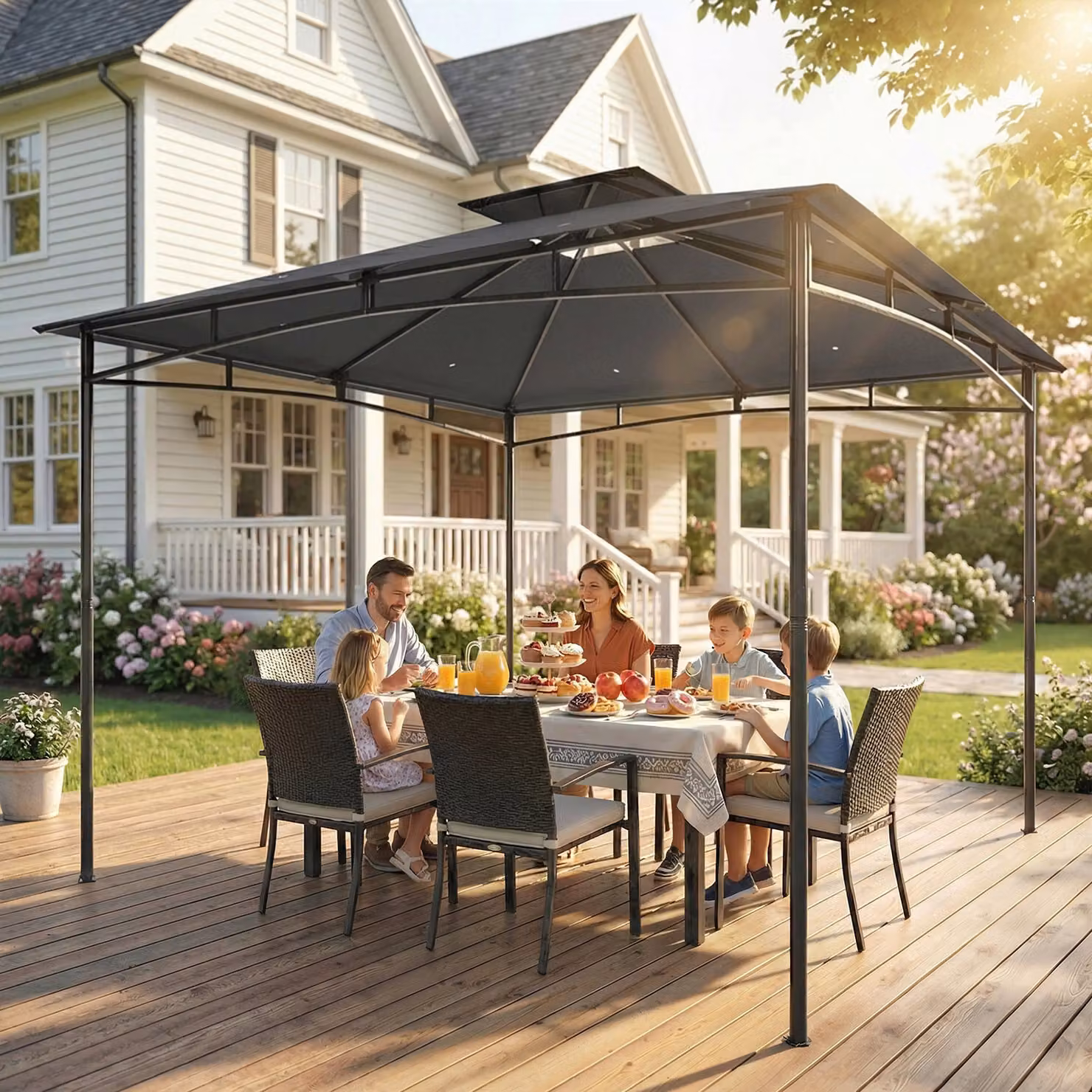 Outsunny Grey Garden Gazebo with Metal Frame and 2-Tier Hip Roof, W: 300 cm, D: 300 cm, H: 285 cm – 5