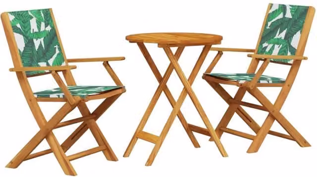 Berkfield Home 3 Piece Acacia Wood Bistro Set with Green Floral Fabric – 1