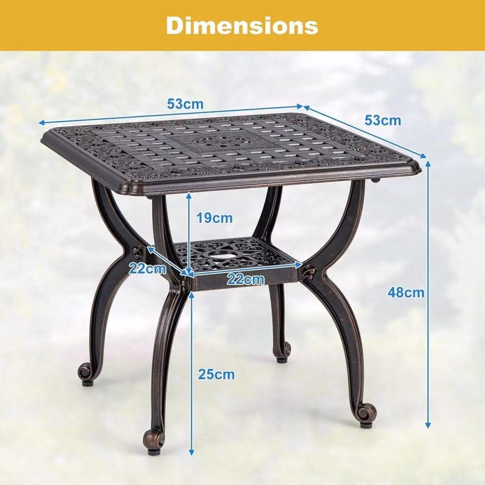 SPETLEK Cast Aluminium Floral Patio Side Table in Bronze, Diameter: 53 cm – 2