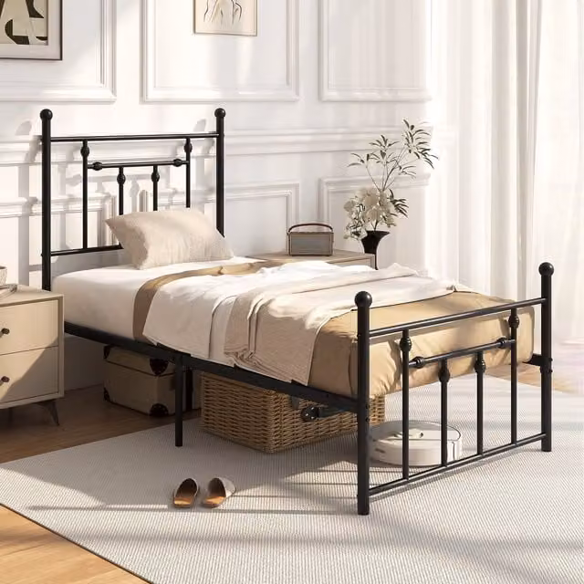 Costway Modern Metal Slats Supported Platform Bed in Black