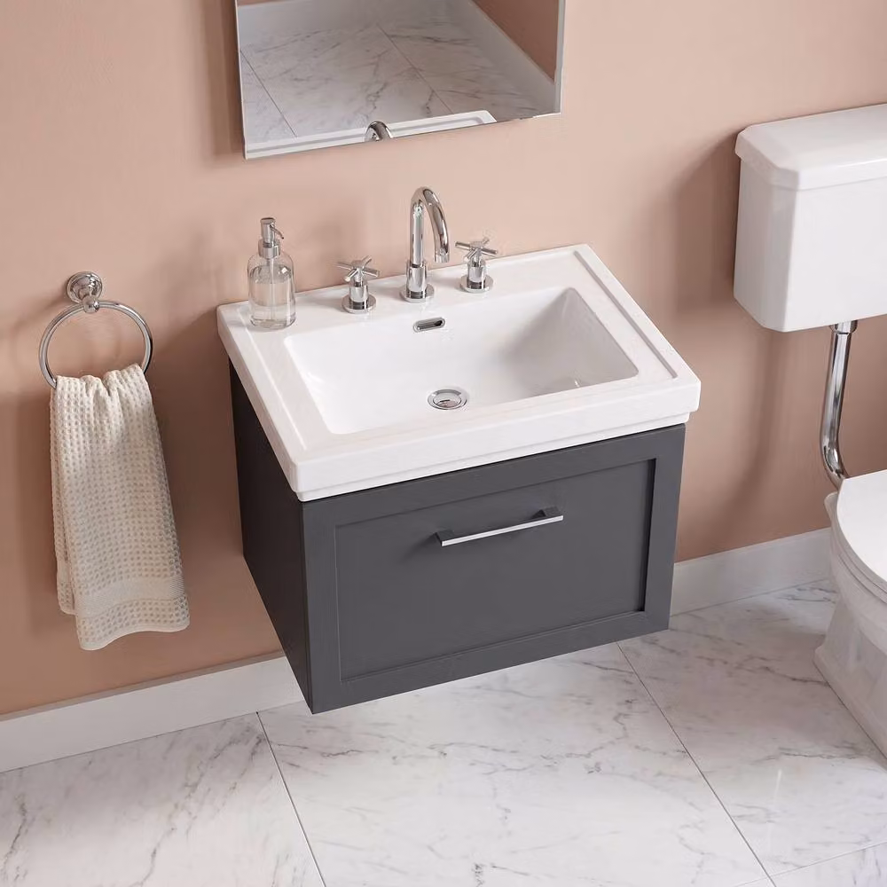 Balterley Stonnall Wall Mounted 1 Drawer Vanity Unit and 3TH Fireclay Basin in Dark Grey, Width: 60 cm – 2