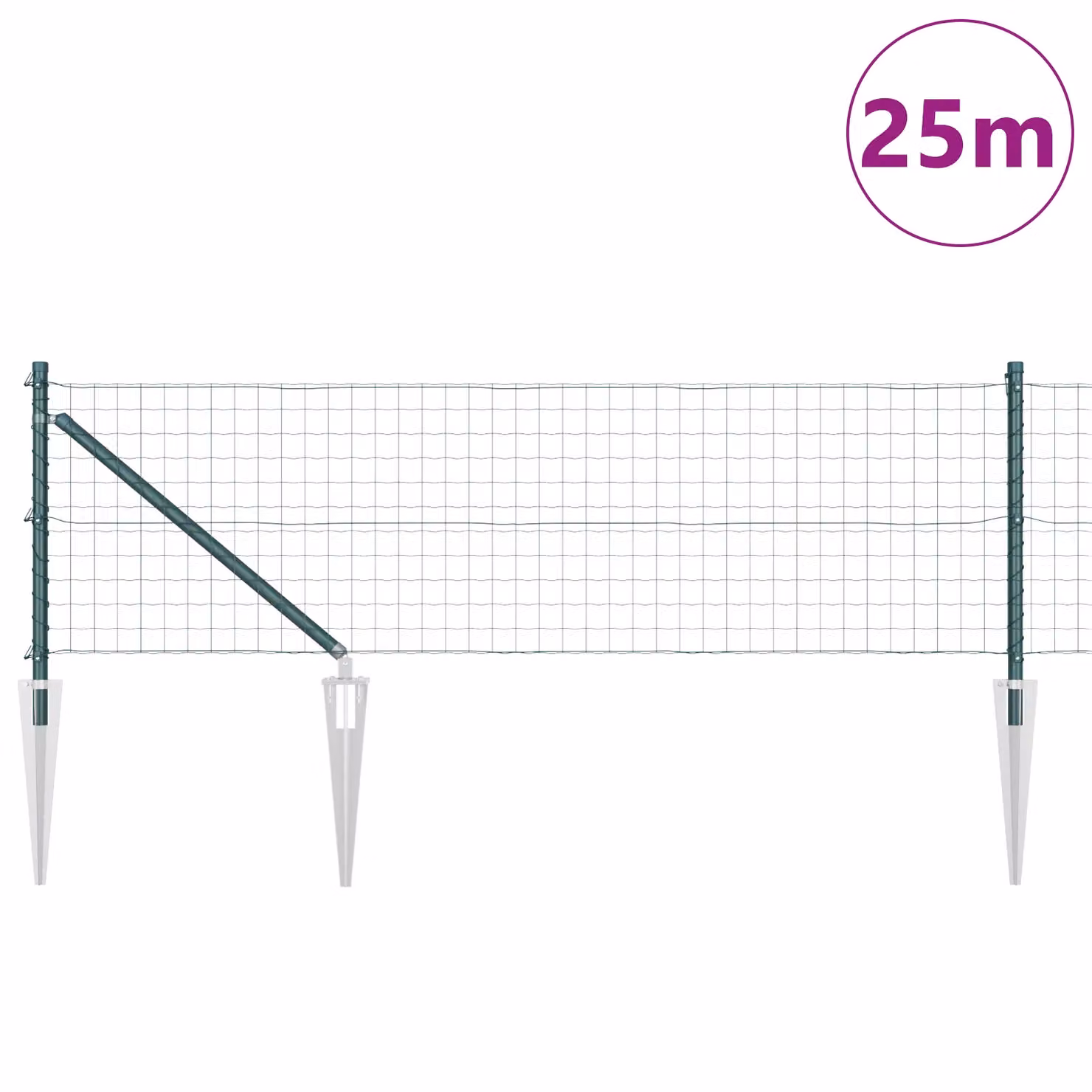 Berkfield Home Euro Fence with 13 Spike Posts, Galvanised Steel, Green and Silver, W: 25 m, H: 0.6 m – 2