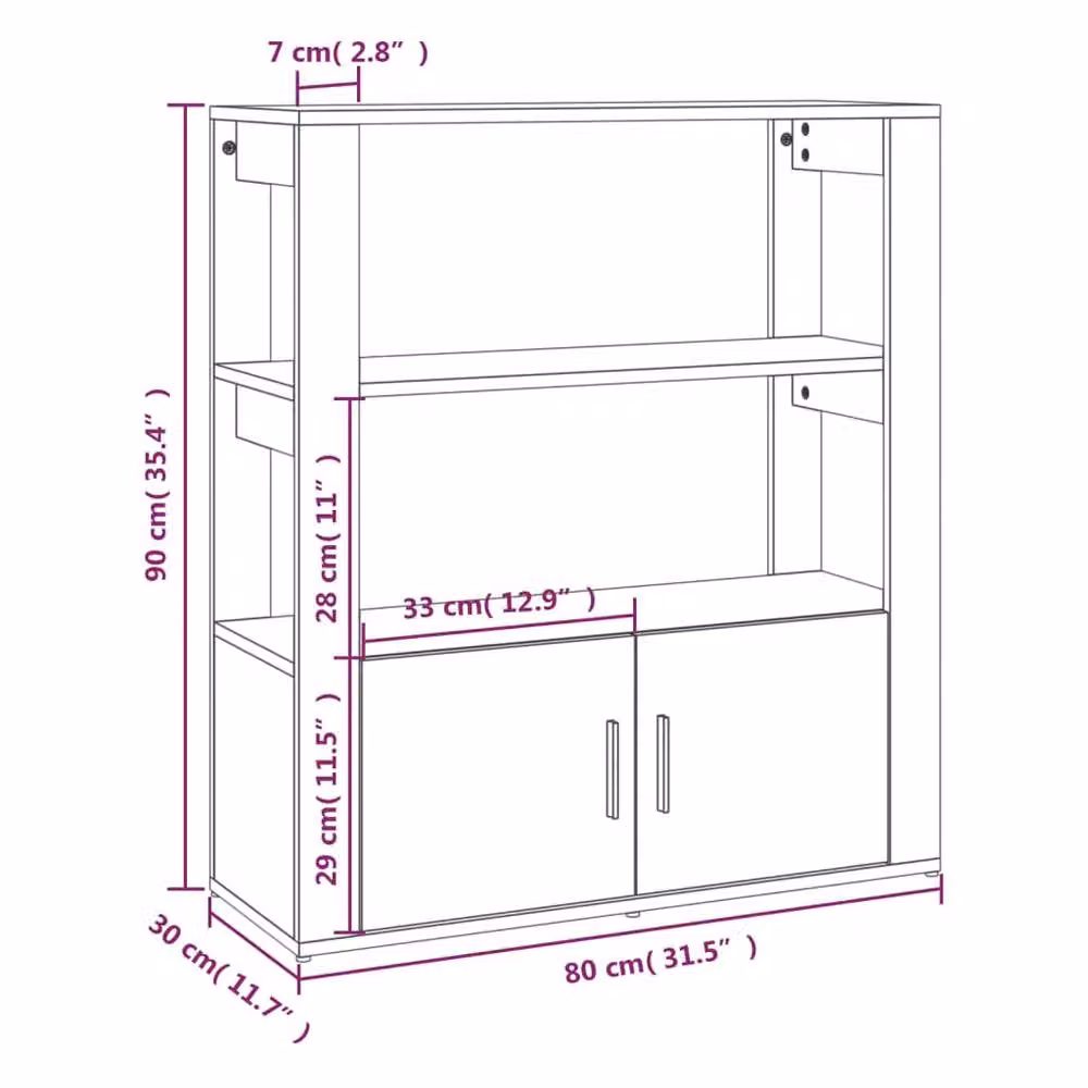 Berkfield Home Grey Sonoma Modern Sideboard in Matt Engineered Wood W/D/H: 80 x 30 x 90 cm – 3