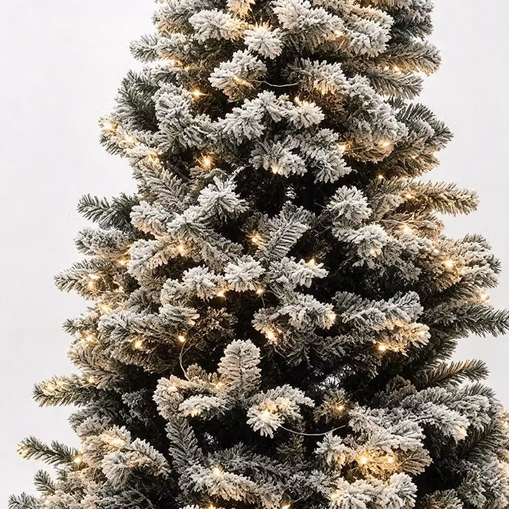 Gr8 Home 7ft Snow Flocked Pre-Lit Christmas Tree with Warm White LED Lights in Green – 5