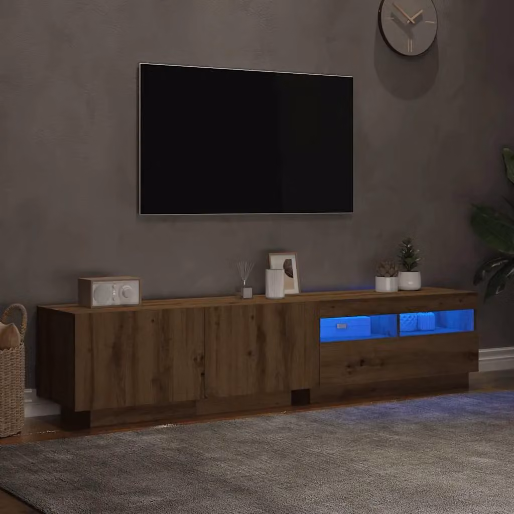 Berkfield Home Artisan Oak TV Cabinet with Integrated LED Lights in Brown, W/D/H: 180 x 40 x 40 cm – 3