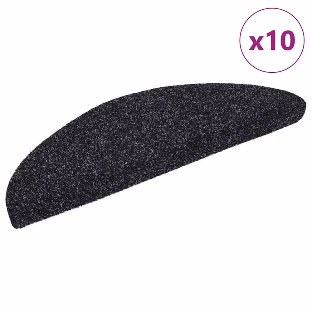 Berkfield Home Self-adhesive Needle Punch Stair Mats, 10 Pieces, Black, W/D/H: 56 x 17 x 3 cm – 2