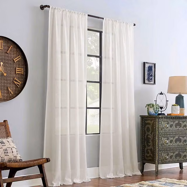 Livingandhome Pair of Plain White Polyester Sheer Fabric Curtains