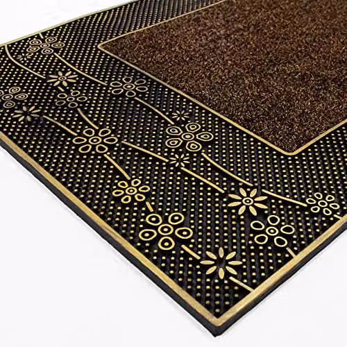 JVL Daisy Floral PVC Pin Scraper Doormat, Gold, W: 45 cm, D: 75 cm – 7