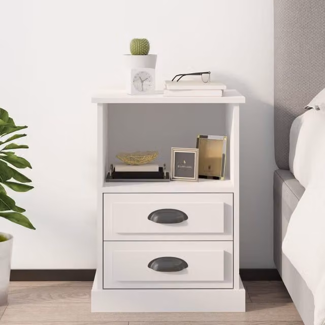 Berkfield Home White Bedside Cabinet, W/D/H: 43 x 36 x 60 cm