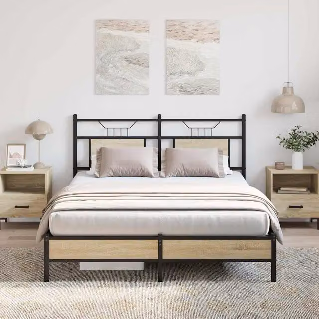 Berkfield Home Sonoma Oak Bed Frame in Brown, W/D/H: 140 x 190 cm