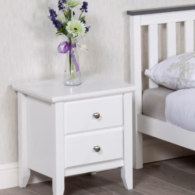 Amani Twin Drawers Bedside Table in White Matt Wood