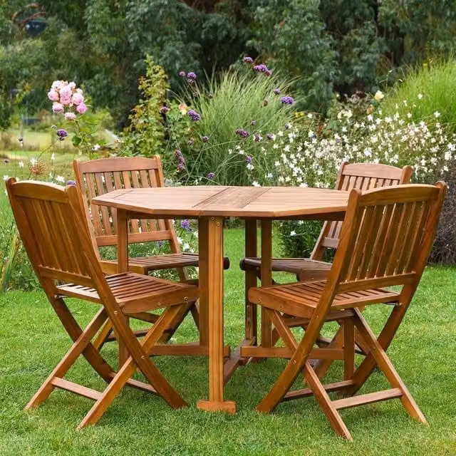 FLAVORA Garden Gear 4 Person Acacia Wood Dining Set in Brown – 1