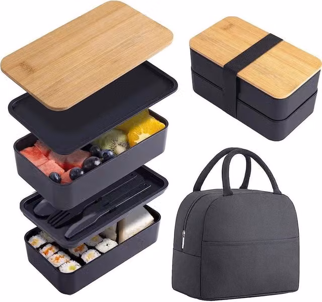 KORVIXA Thermal Insulated Leakproof Lunch Bag with Compartments in Black – 1