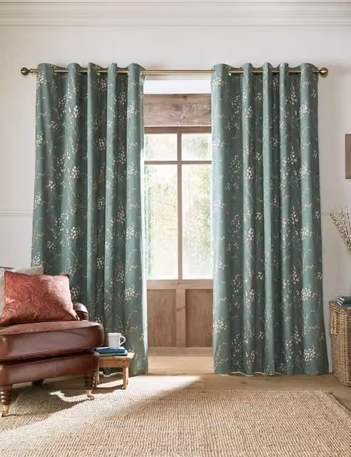 Laura Ashley Pussy Willow Floral Eyelet Blackout Curtains, Green Mix, H: 229 cm x W: 168 cm